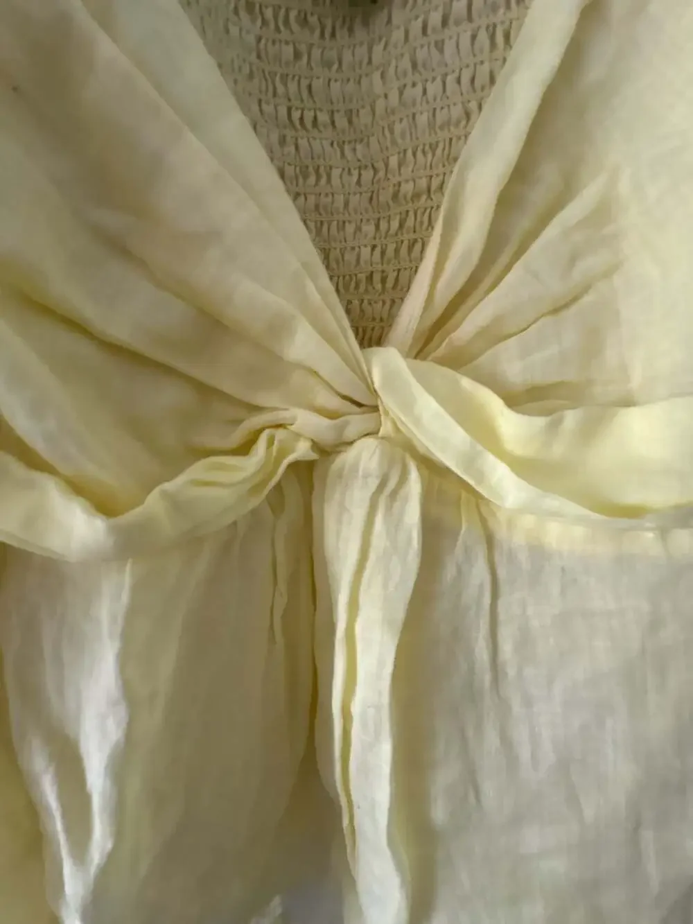 Banana Republic Yellow Twisted Front Puff Sleeve Smocked Square Neck Blouse